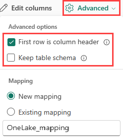 Capture d’écran des options CSV avancées.