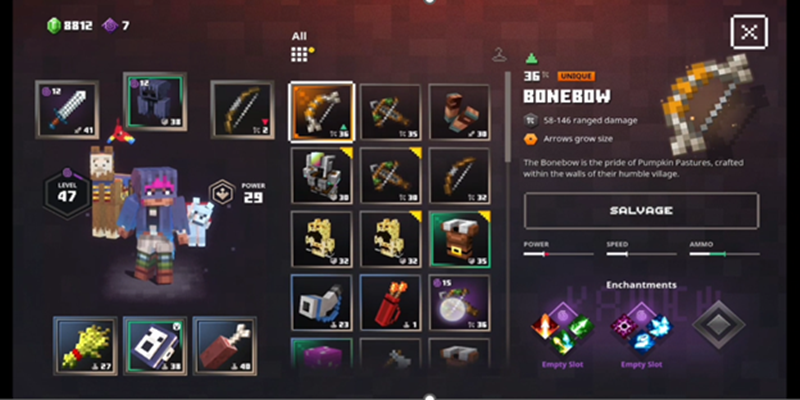 Screenshot of Minecraft Dungeons inventory management