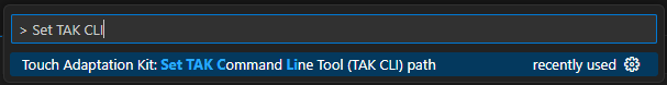Screenshot of the selection of the Set TAK CLI command from the command palette