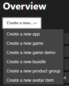 Screenshot of the product creation drop-down box in Partner Center