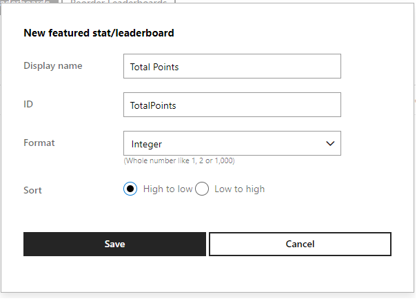 New featured stat/leaderboard dialog