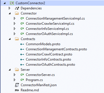 Capture d’écran de la structure du projet CustomConnector dans Visual Studio