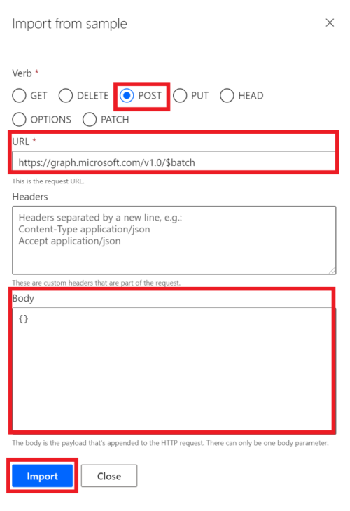 Capture d’écran de la boîte de dialogue Importer à partir de l’exemple dans la configuration du connecteur