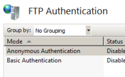 Screenshot of the FTP Authentication options dialog in the Internet Information Services manager.