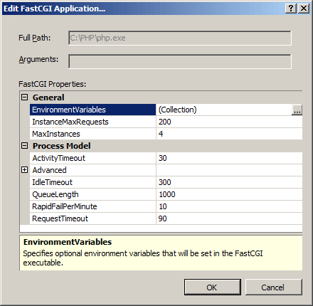 Capture d’écran montrant la boîte de dialogue Modifier l’application Fast C G I.