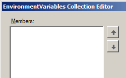 Capture d’écran montrant la fenêtre Éditeur de collection des variables d’environnement pour ajouter des membres.