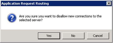 Capture d’écran de la boîte de dialogue Routage des demandes d’application. Le texte Êtes-vous sûr de vouloir interdire les nouvelles connexions au serveur sélectionné ? s’affiche. L’option Oui est mise en surbrillance.