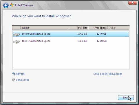 Capture d’écran de la boîte de dialogue Installer Windows.