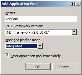 Capture d’écran de la boîte de dialogue Ajouter un pool d’applications avec un focus sur l’option O K.