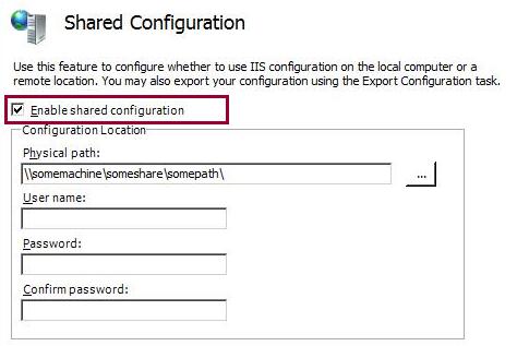 Capture d’écran de la boîte de dialogue Configuration partagée avec activer la configuration partagée mise en surbrillance.