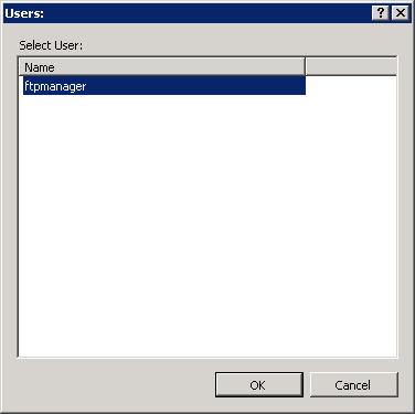 Capture d’écran de la boîte de dialogue Utilisateurs montrant l’option gestionnaire F T P avec un focus sur l’option O K.