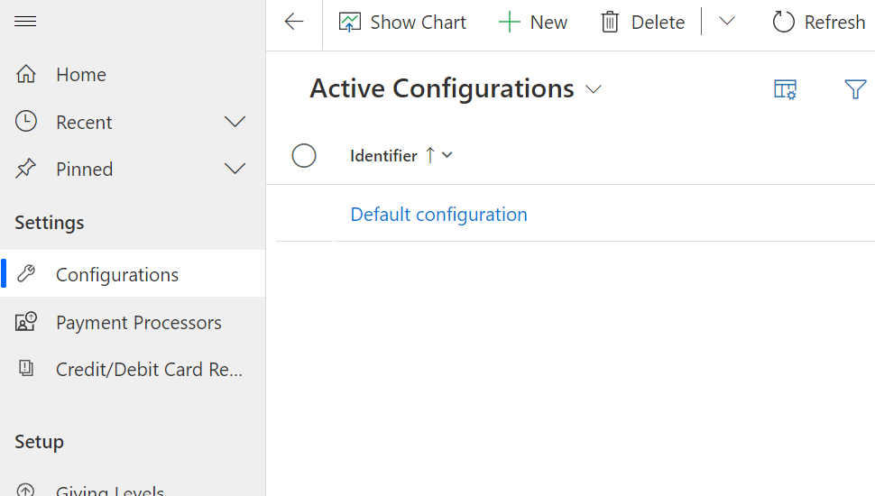 Liste des enregistrements de configuration actifs.