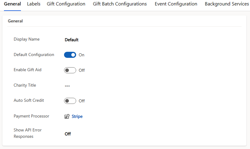 Capture d’écran de l’enregistrement de configuration principal par défaut.