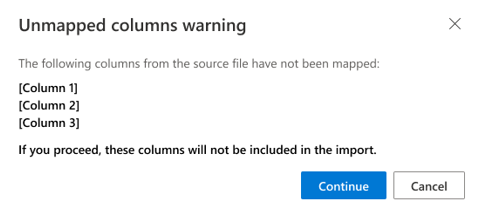 Message d’avertissement si des colonnes du fichier de données source n’ont pas été incluses dans le mappage.