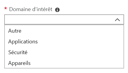 la liste des domaines d’intérêt, tels que Autres, Applications et Sécurité.