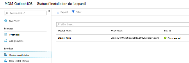 Première capture d’écran du status d’installation de l’appareil