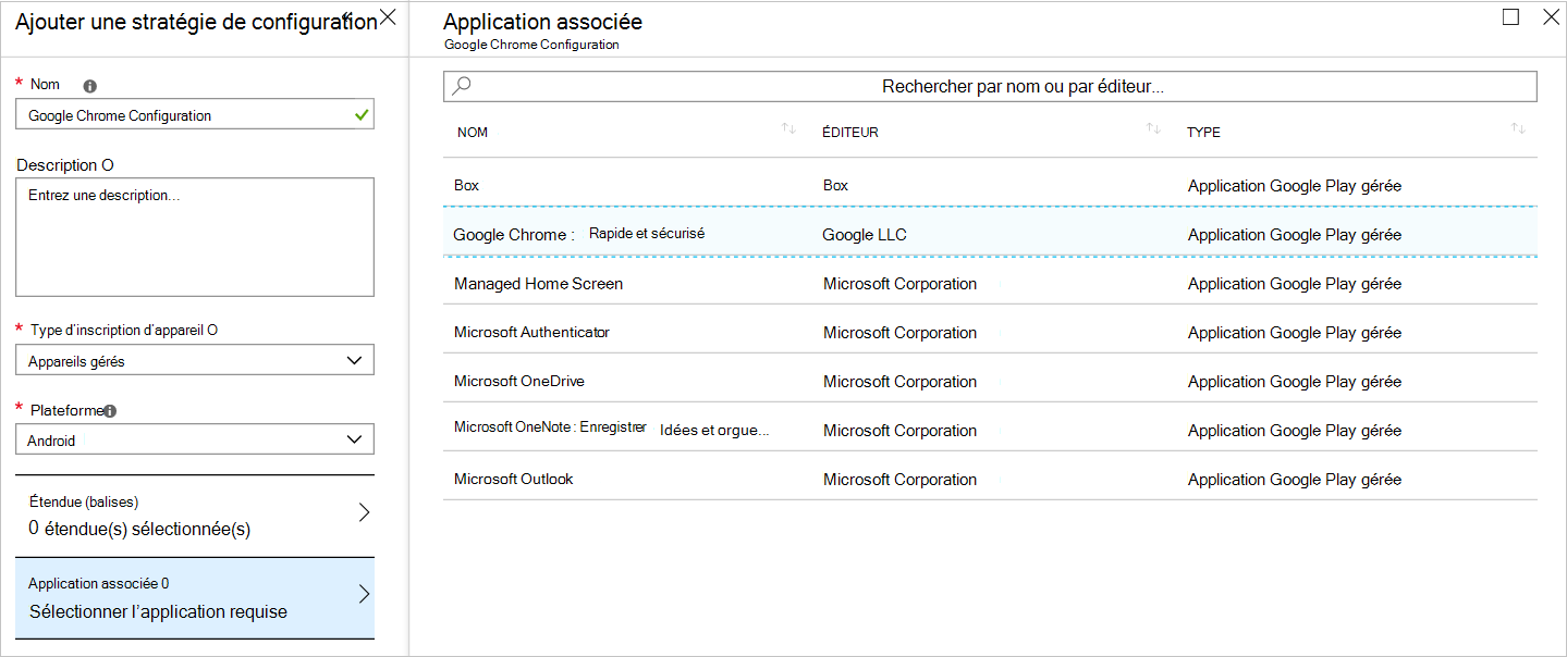 Sélectionnez Google Chrome sous Application associée