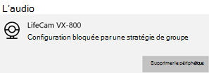 L’appareil photo est bloqué par un message de stratégie de groupe sur appareil Windows.