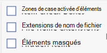 Capture d’écran montrant comment sélectionner des extensions de nom de fichier sous l’onglet Affichage dans l’Explorateur de fichiers Windows.