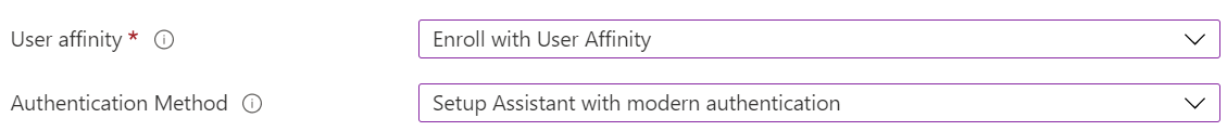 In the Intune admin center and Microsoft Intune, enroll iOS/iPadOS devices using automated device enrollment (ADE). Select enroll with user affinity, and use the Setup Assistant for authentication. The Company Portal app automatically installs.