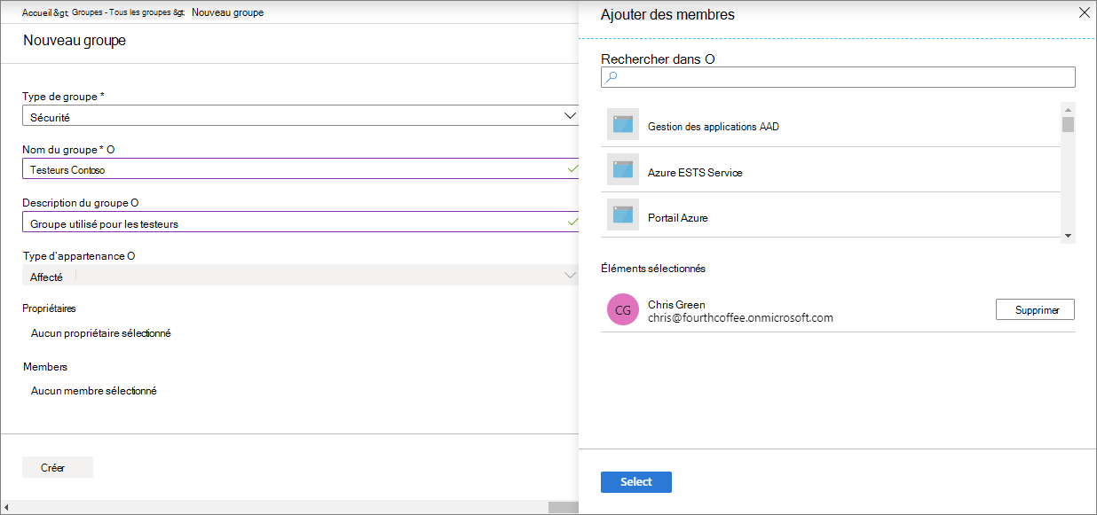 Capture d’écran de création d’un groupe dans Microsoft Intune