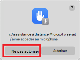 Invite d’autorisation du microphone indiquant de sélectionner Ne pas autoriser