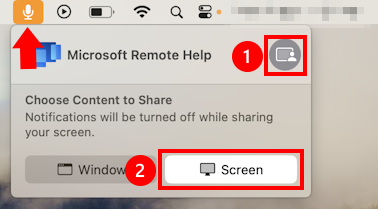 Capture d’écran de la boîte de dialogue de partage du microphone macOS pour autoriser le partage d’écran pour Asssistance à distance Microsoft