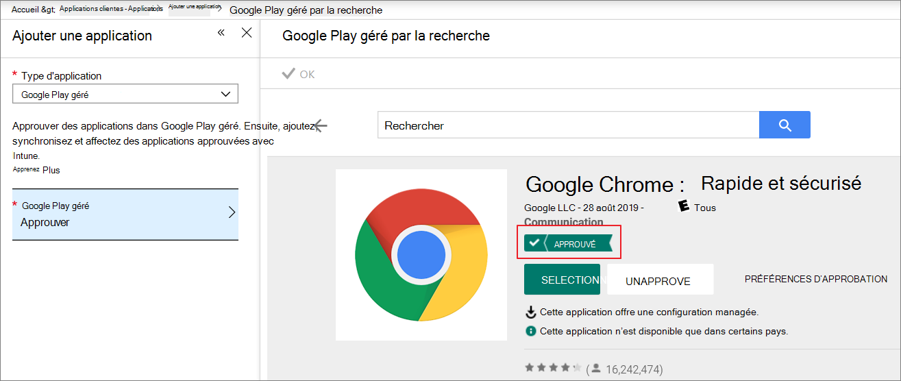 Rechercher et approuver Google Chrome