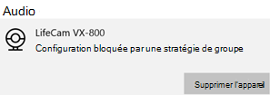 L’appareil photo est bloqué par un message de stratégie de groupe sur appareil Windows.