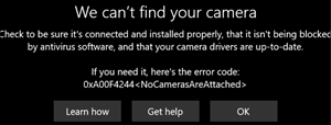 Windows ne trouve pas le message de votre appareil photo sur un appareil Windows.