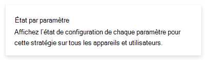 Capture d’écran montrant le rapport d’état par paramètre dans Microsoft Intune et le Centre d’administration Intune.