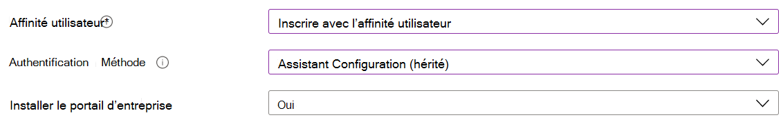 Dans le centre d’administration Intune et Microsoft Intune, inscrivez des appareils iOS/iPadOS à l’aide de l’inscription automatisée des appareils (ADE). Sélectionnez Inscrire avec l’affinité utilisateur, utilisez l’Assistant Configuration pour l’authentification et installez l’application Portail d'entreprise.