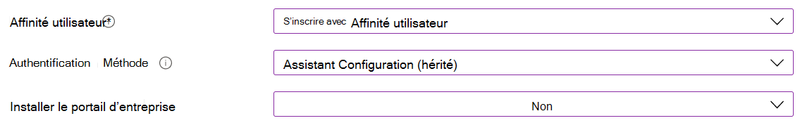 Dans le centre d’administration Intune et Microsoft Intune, inscrivez des appareils iOS/iPadOS à l’aide de l’inscription automatisée des appareils (ADE). Sélectionnez Inscrire avec l’affinité utilisateur, utilisez l’Assistant Configuration pour l’authentification et n’installez pas l’application Portail d'entreprise.