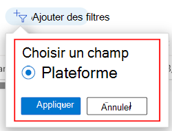 Capture d’écran montrant la liste filtrée des filtres par plateforme dans Microsoft Intune.