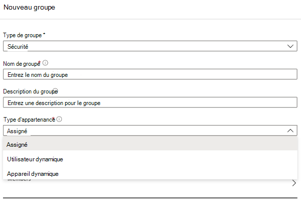 Capture d’écran montrant Intune propriétés du groupe.