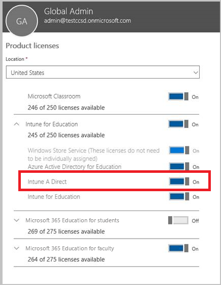 Capture d’écran de la configuration des licences des produits