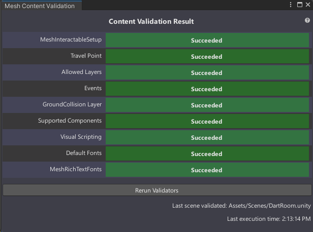 Capture d’écran de la fenêtre Validation de contenu mesh.