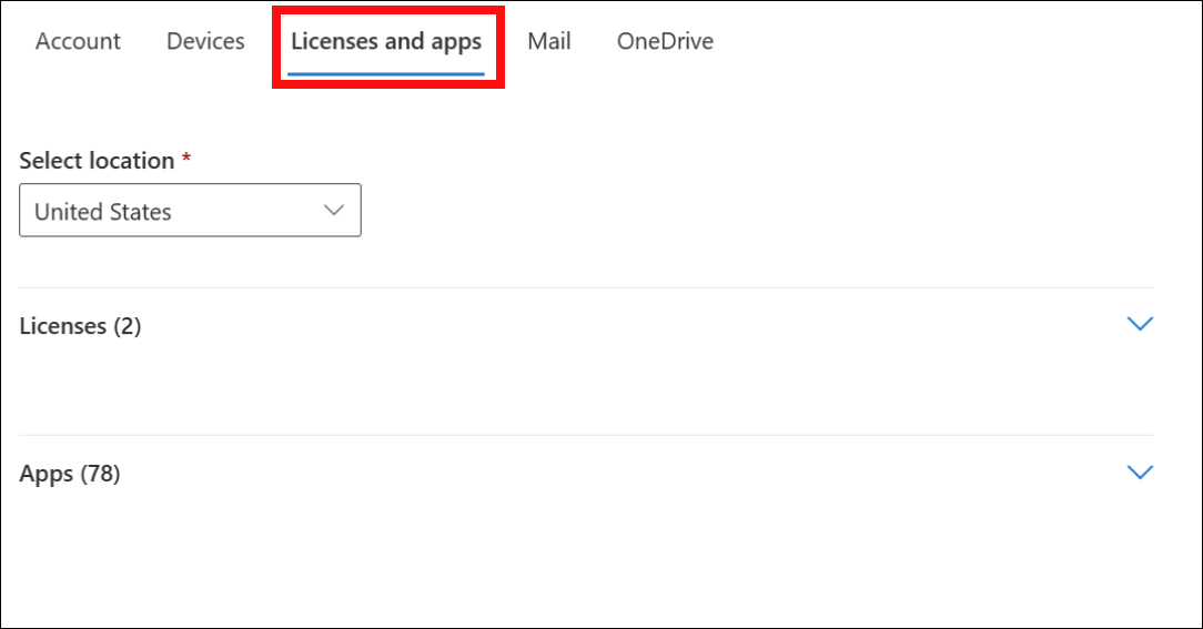 Capture d’écran de la section licences et applications dans le centre Administration M365.