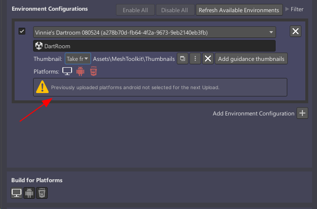 Capture d’écran des boutons PC et Plateformes Android avec les deux plateformes sélectionnées