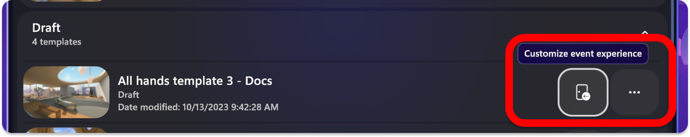 Capture d’écran de l’application Mesh, bouton Personnaliser l’expérience d’événement mis en évidence.