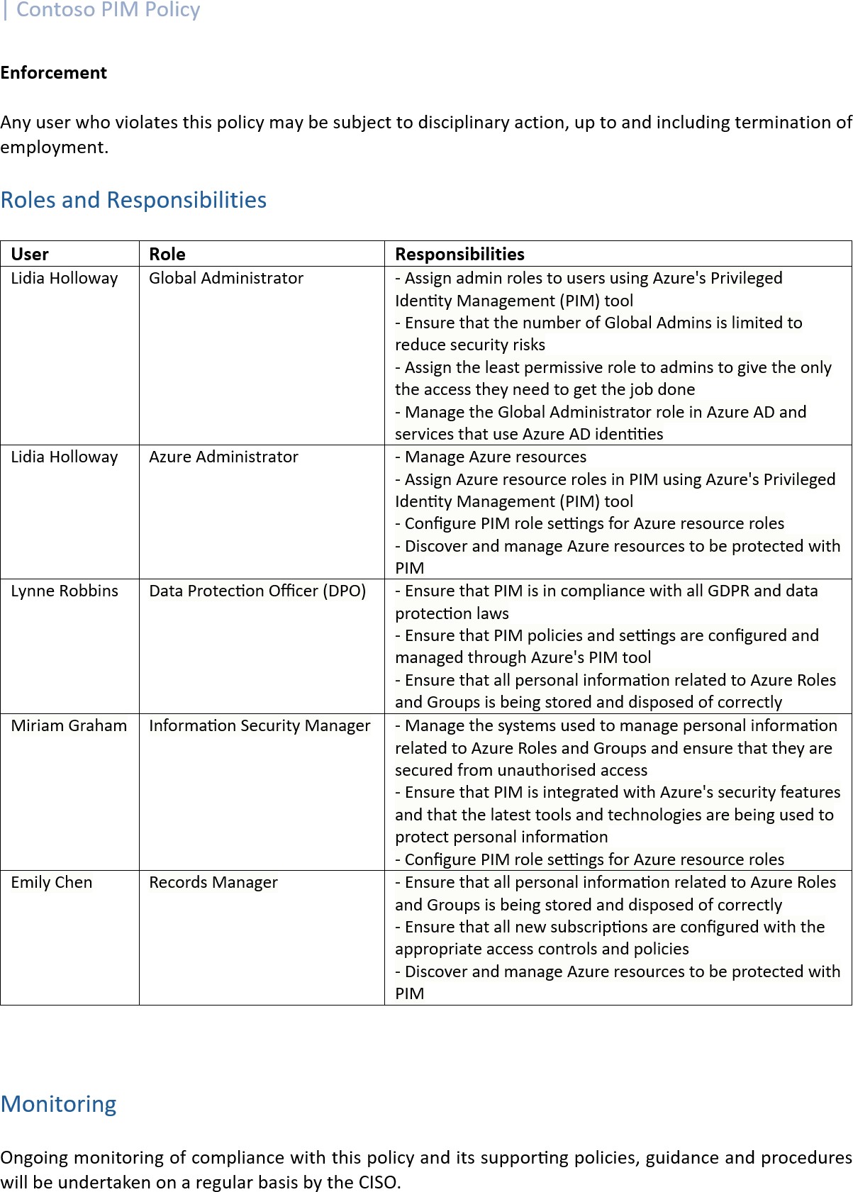 Document de stratégie de gestion des informations de confidentialité.