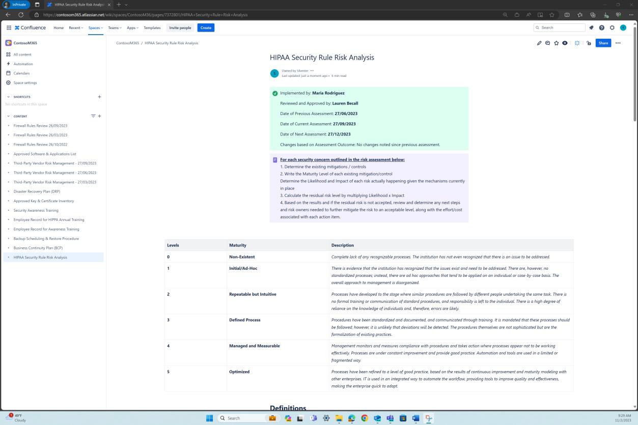 Page de stratégie HIPAA confluence.