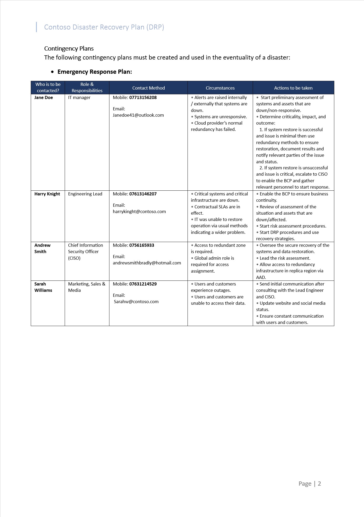 Document sur le plan de récupération d’urgence.