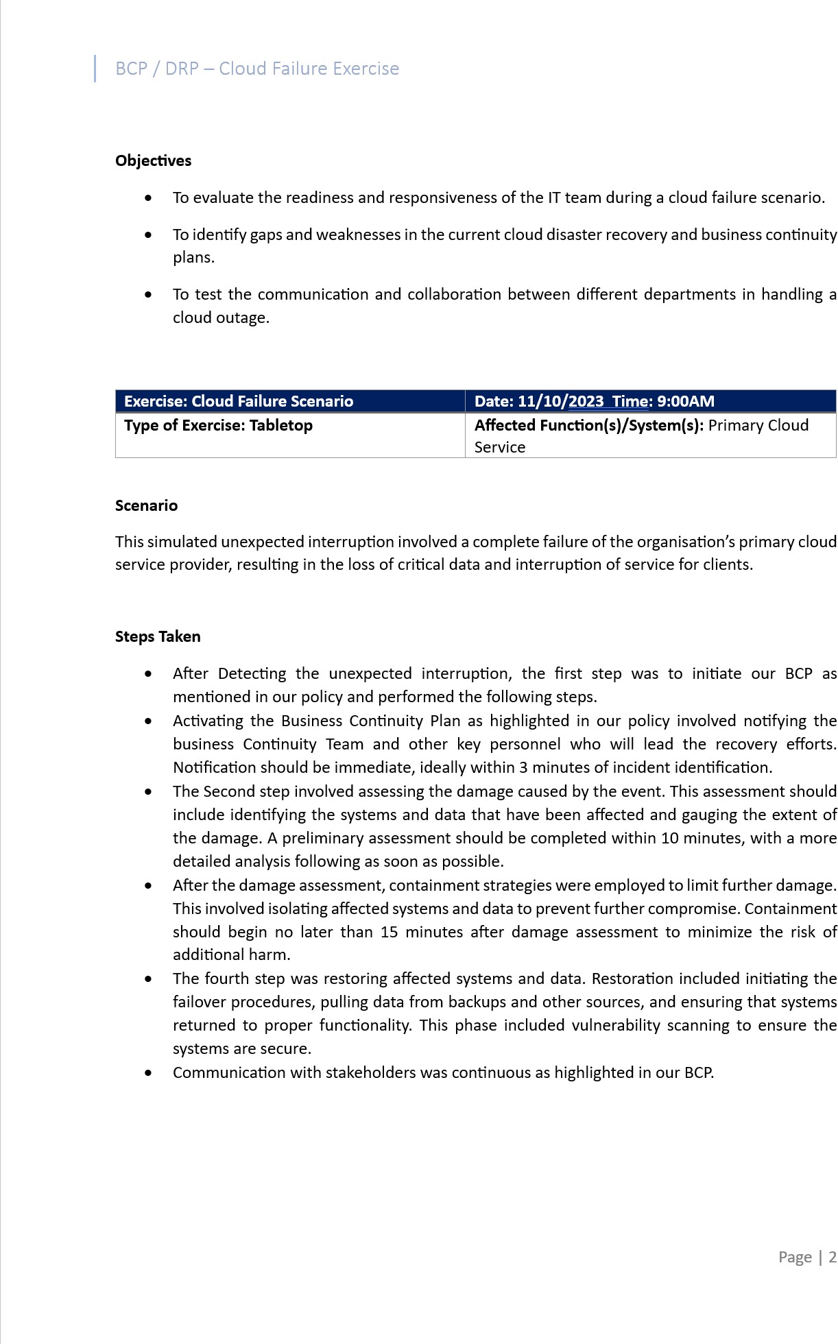 Document sur le plan de récupération d’urgence.