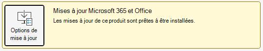 Capture d’écran d’une notification indiquant que les mises à jour pour Microsoft 365 et Office sont prêtes à être installées.