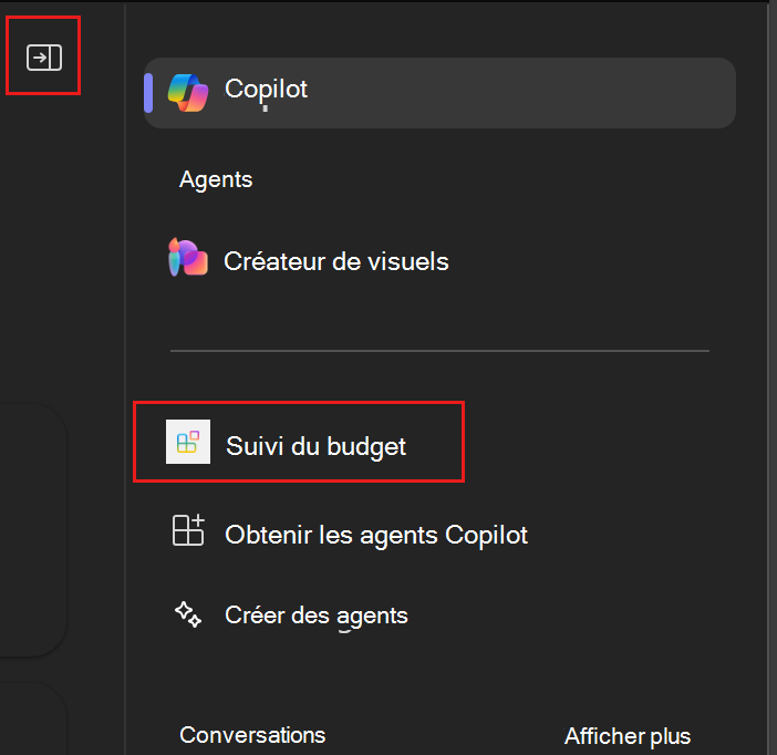 Capture d’écran de la liste des agents dans Microsoft Teams