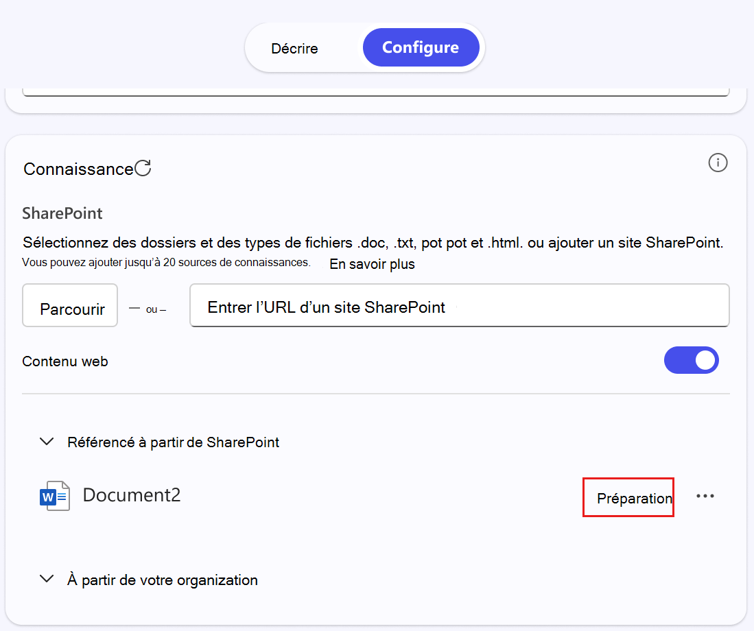 État de préparation des sources de connaissances