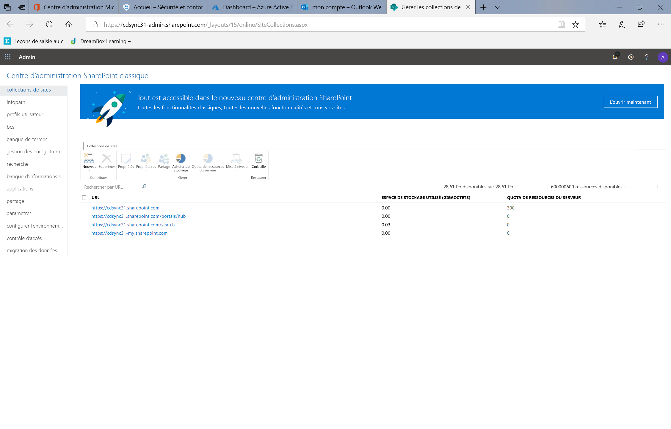 Configuration des paramètres d'administration – SharePoint.