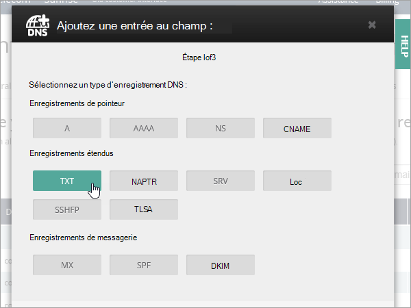OVH sélectionnez l’entrée TXT.