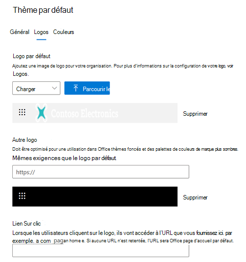 Capture d’écran : onglet Logos montrant les options de logo